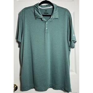 Adidas Polo Shirt Men's Extra Large Green Striped Golf Performance Stretch Logo